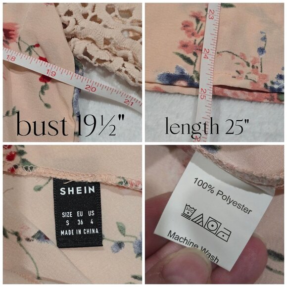 SheIn ✦ Floral Lace Cold Shoulder Top ✦ Light Pink Boho Bloom NWOT S (Fits M/L) - Picture 6 of 9